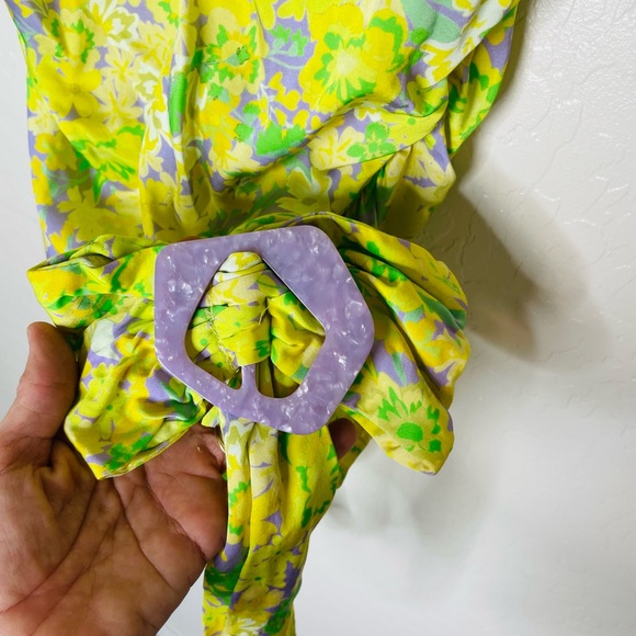 For Love and Lemons XS Dubois Freedom Floral Mini Dress Yellow Green Lavender - Picture 5 of 8